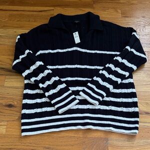 Talbots Striped Black and White V-Neck Sweater